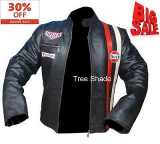 STEVE McQUEEN Grand prix LEMAN Driver Leather Motorcycle Jacket Sizes
