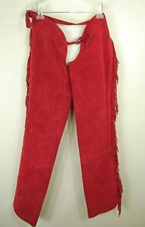 Barnstable Riding Red Suede Leather Fringed Show Chaps Western Mint 25