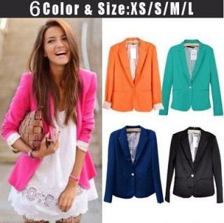 New Fashion Candy Color Basic Slim Foldable Suit Jacket Blazer XS S M