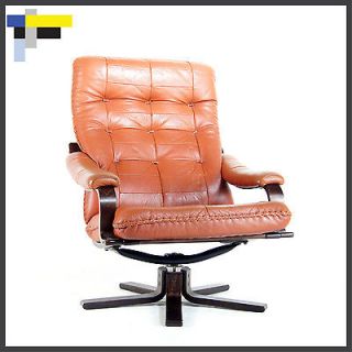 Retro Vintage Danish Design Swivel Rosewood Leather Armchair Lounge
