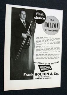 THE HOLTON TROMBONE Jesse Ralph 1950 print AD