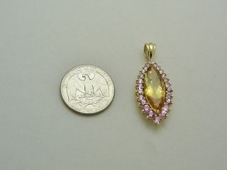 STUNNING 14K solid yellow gold CITRINE and PINK SAPPHIRE PENDANT