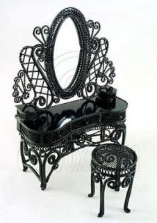 Black Wire Makeup Vanity Chair Dollhouse Furniture Set