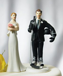 Hockey Groom Funny Couple Porcelain Wedding Cake Topper