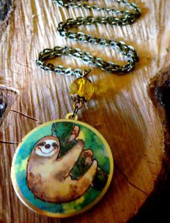 Newly listed Art Locket Necklace Whims ical Hanging Tree Sloth h338