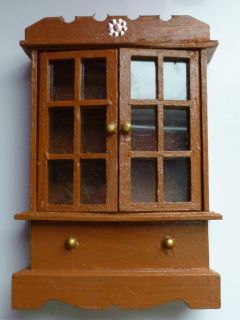 Miniature Kitchen Furniture China Cabinet Pantry Wood Glass 1:12 Oak