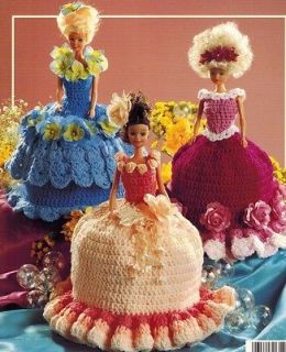 Trimmed Doll Wardrobe of Gowns Toilet Tissue Covers 6 Crochet Patterns