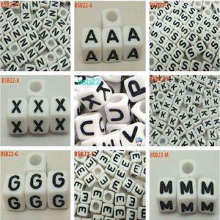 6mm A Z White Cube Acrylic Plastic Alphabet Single Letter spacer Beads