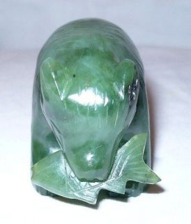 BC COLLECTABLE JADE BEAR WITH FISH CARVING