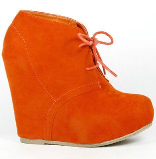 Orange Lace Up High Heel Platform Wedge Ankle Bootie Boot 8 us Debrah