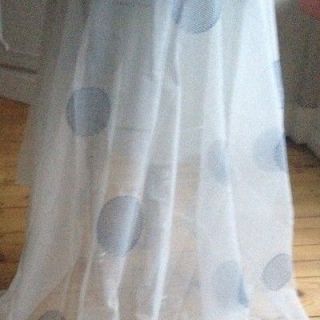 Vintage White Long Window Or Door Net Voile Curtain With Blue Circles