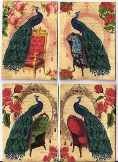 Vintage inspired peacock on French chairs cards tags ATC altered art
