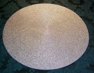 SILVER SEED BEAD EMBROIDERED BACKED ROUND 15 PLACEMATS, LESS BLING