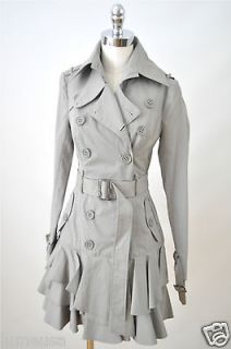 bebe Dress Coat Trench XS 0 2 Classic Skirt Tiered Gray Kim Kardashian