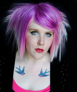 PUNK PRINCESS wig / Scene Emo Lolita Short Pink Purple White Spiky