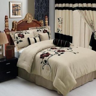 Luxury 7 Piece Comforter Set Bed In A Bag Beige Black Orange Polyester