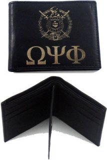 Omega Psi Phi Escutcheon Shield 3 Letter Bi Fold Mens Leather Wallet