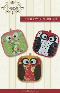 Night Owl Pot Holder Kitchen Fabric Sewing Quilt PATTERN