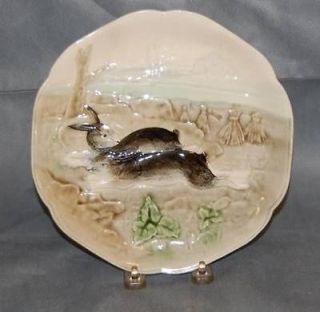 French Majolica Pottery Rabbit Plate Higgins and Seiter NY Crazing