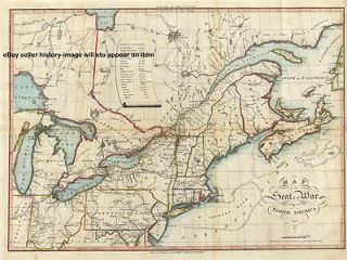 1815 LARGE US & CANADA WAR OF 1812 MILITARY MAP