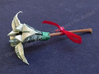 Dollar Origami Flower Made w/Real Tree Branch   Rose Tulip Plant Money