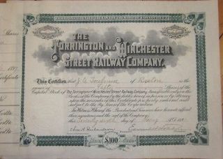 1897 Trolley Stock Certificate: Torrington & Winchester Street Railway