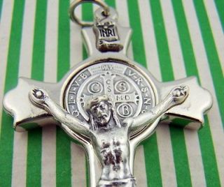 Rare St Saint Benedict Exorcism Protection Crucifix Cross Silver Plate