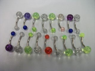 17pc Lot Assorted Navel Rings Rainbow Colors Sparkly Stainless Steel
