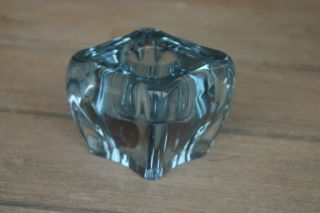 Skruf Swedish Art Glass Candle Holder Blue Signed