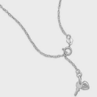 Silver Chain Anklet Heart and Key Charm 9+1 Extension Ankle Bracelet