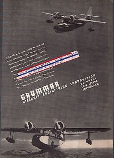 GRUMMAN AIRCRAFT BETHPAGE,LI NEW YORK G 21 GOOSE SEAPLANE 1939 AD