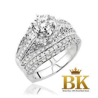 Platinum Diamond Wedding Ring Set 3.16 Carat EGL Round Cut Akia