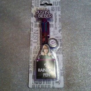 NEW JUSTIN BIEBER RAINBOW 6 COLOUR PEN STATIONERY GIFT