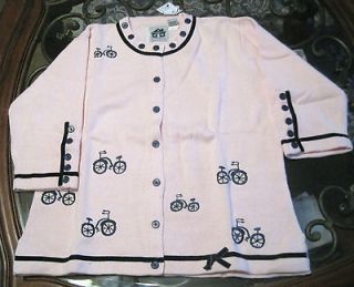 Knits SUMMER RIDE Pink Cardigan Sweater w/ Bicycles   Large   NWT