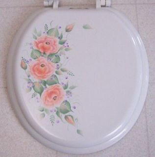 HAND PAINTED ROSES TOILET SEAT/PEACH/LAV ENDER/BY MB