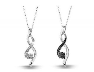 White OR Black Diamond Infinity Pendant Necklace in Sterling Silver