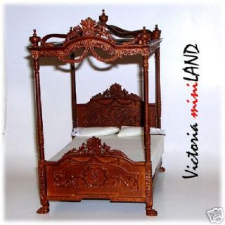 Miniature 4 Poster Canopy Bed Quality dollhouse 1:12