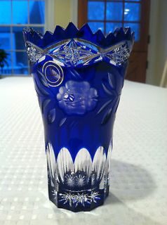 Newly listed COBALT BLUE CUT TO CLEAR LEAD CRYSTAL GLASS VASE FLOWER