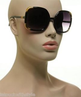 New Celebrity Oversized Square Black and Gold Vintage Retro Sunglasses