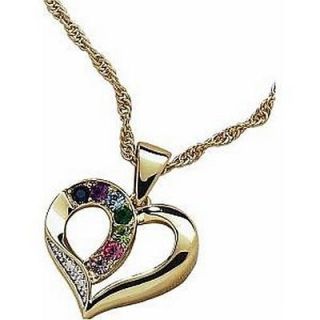 Personalized 14K Gold Plated Mothers Heart Birthstone Necklace 2 to 7