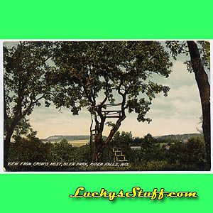 VIEW FROM CROWS NEST Glen Park RIVER FALLS WI   1910 POSTCARD