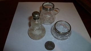 PIECE CONDIMENT SET STERLING AND CRYSTAL BIRMINGHAM 1902 BROADWAY & CO