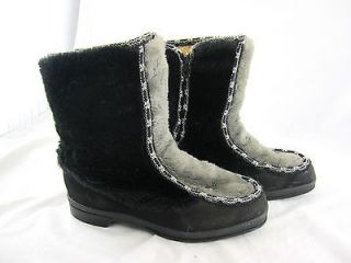 Vintage Womens Snowland Mukluks Faux Fur Zip 8M Black Grey Boots