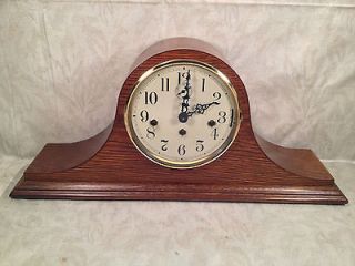 Sligh Mantel Clock with 3 Chimes Great Oak Wood Case Runs Strikes and