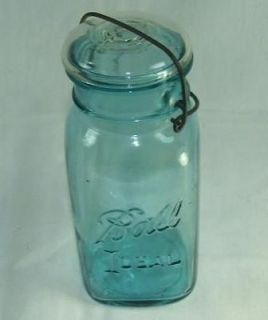 VTG Blue Ball Ideal Mason Square Jar # 4 Quart Size with Wire Side