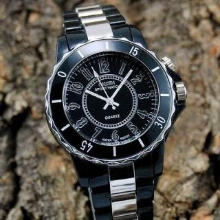 Mens Casual Style Wrist Watch Alloy Steel Strap Black+Sliver Wristlet