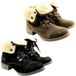 WOMENS BLOWFISH KARONA FOLD DOWN FUR LACE UP LOW HEEL ANKLE BOOTS