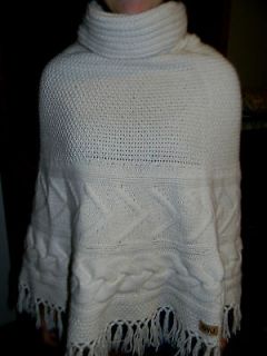 Poncho Sweater Knit Emu Australian Merino wool Chunky rib neck Womens