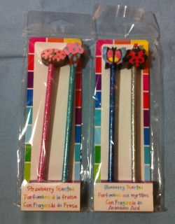 Pencils, Strawberry and Blueberry Glitter Scented, Packs of 2 Each