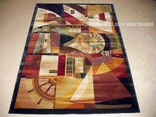 Thick Plush Modern Contemporary Nautical Lighthouse Red Teal Area Rug